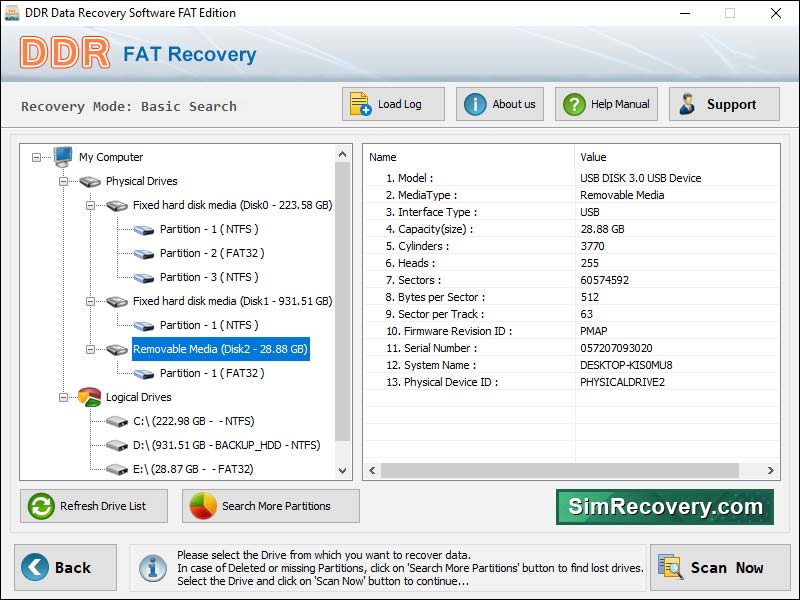 FAT Partition Restoration Software screen shot